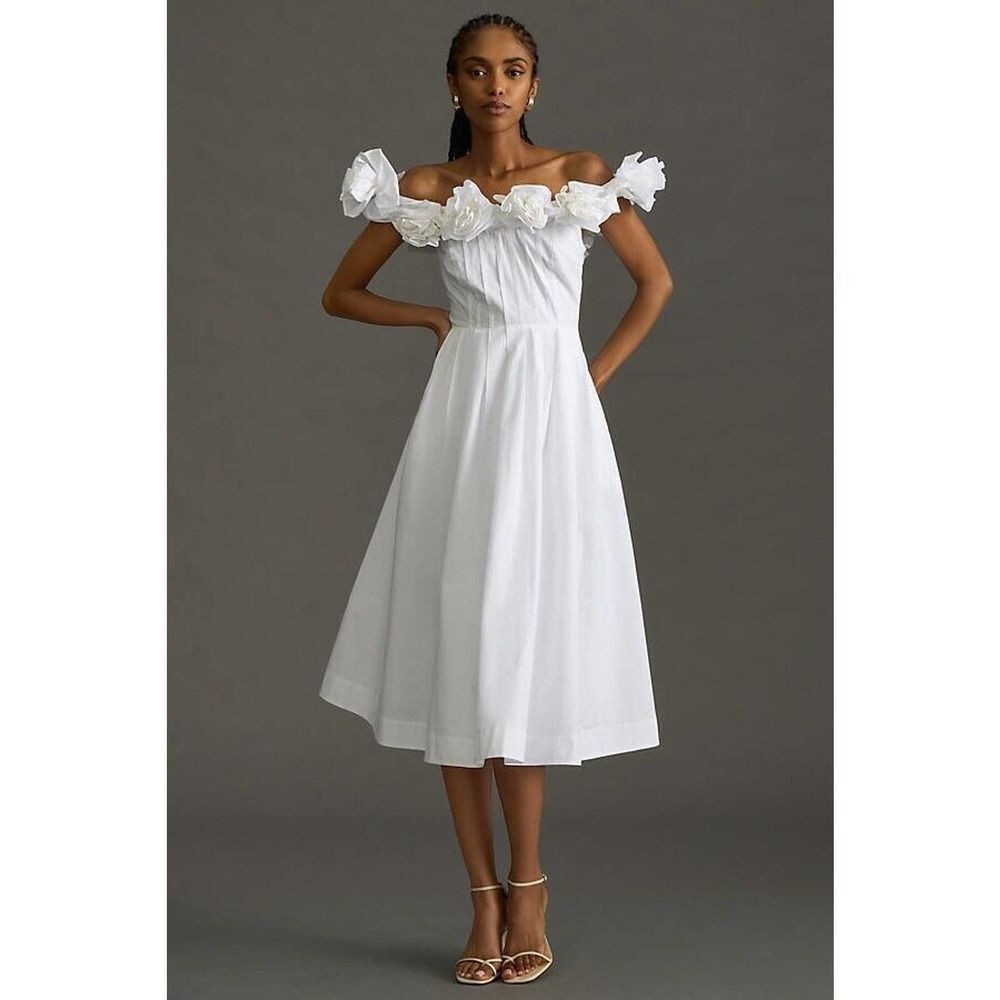 Anthropologie The Corina Ruffled Dress by Maeve Size Xlarge white Midi Dress